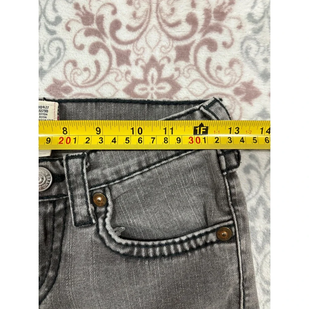True Religion Boys Gray Straight Leg Jeans Size 14 Thick Stitch Horseshoe Logo